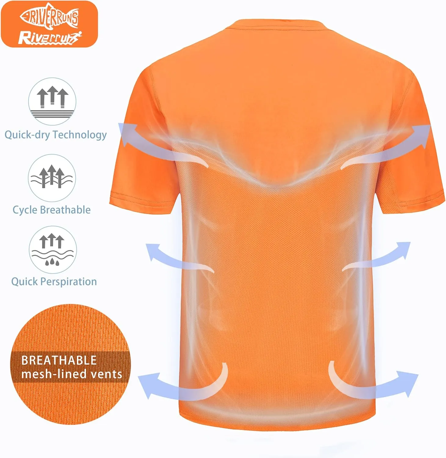 Riverruns Fishing T-Shirt Mens UPF 50  Sun Protection Fishing Shirt Short Sleeve Performance Tee