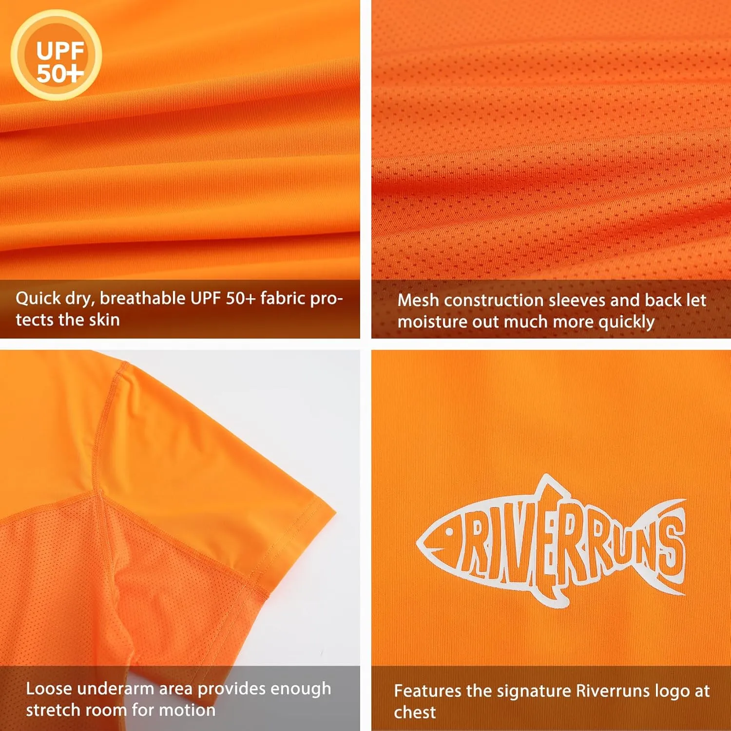 Riverruns Fishing T-Shirt Mens UPF 50  Sun Protection Fishing Shirt Short Sleeve Performance Tee