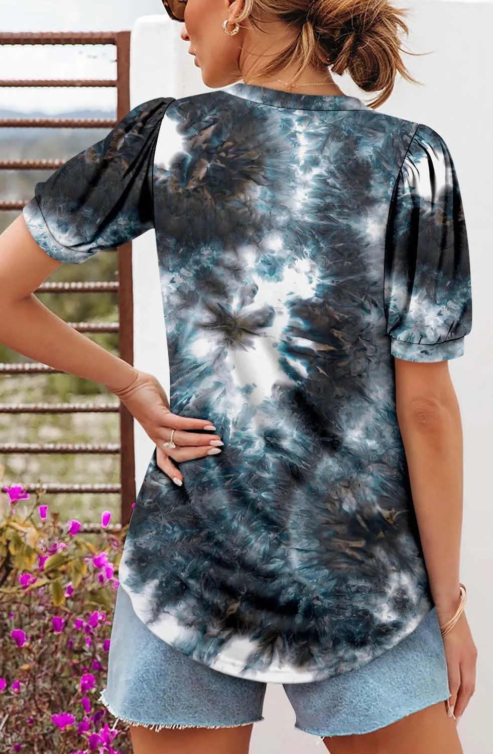 ROSELINLIN Womens Short Sleeve Shirts Loose Summer Floral Tunic Tops