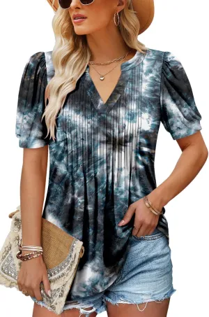 ROSELINLIN Womens Short Sleeve Shirts Loose Summer Floral Tunic Tops