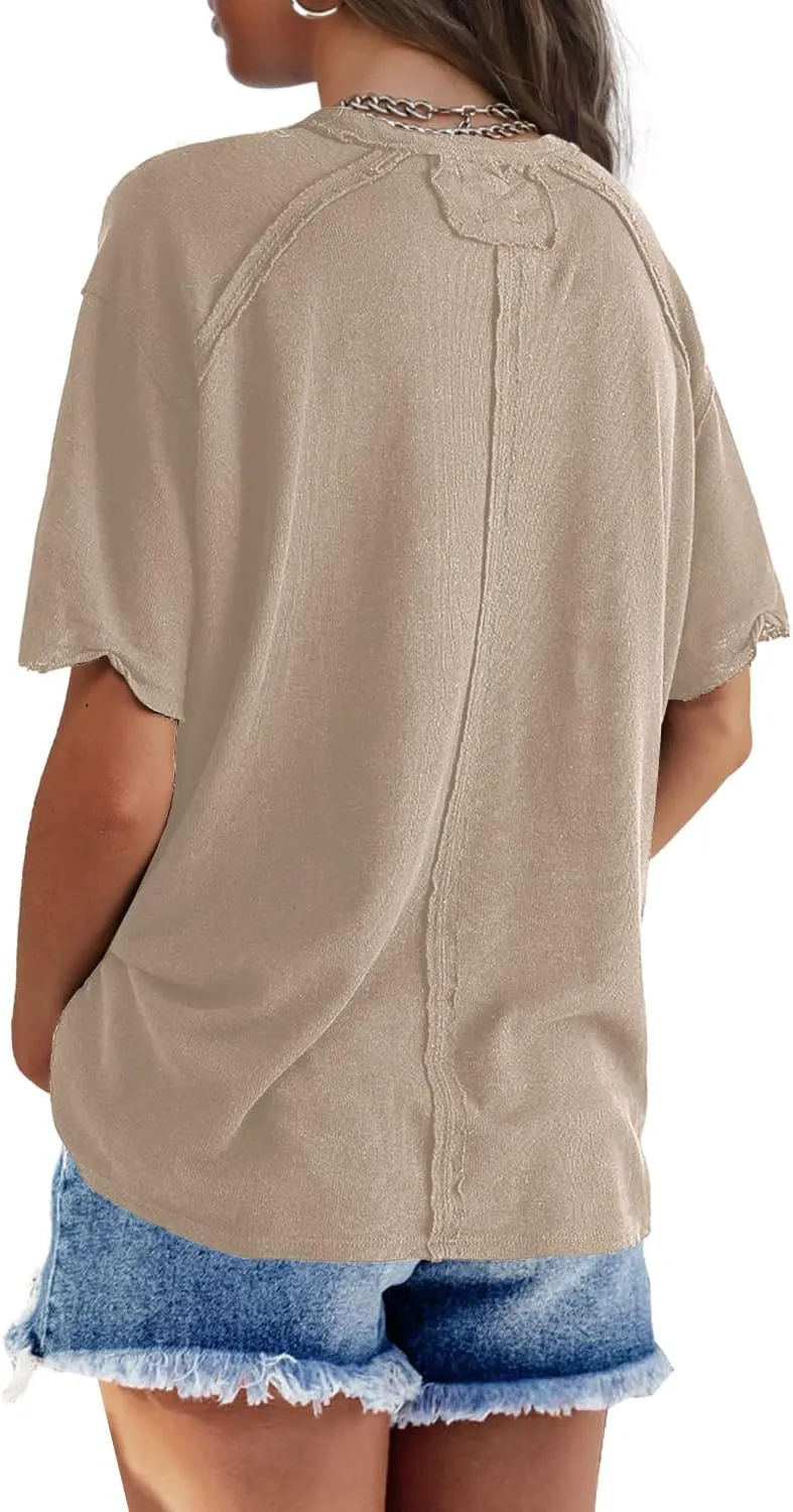 SENSERISE Womens Oversized T Shirts Crewneck Short Sleeve Summer Athletic BF Tees Shirt Loose Fit Y2K Tops
