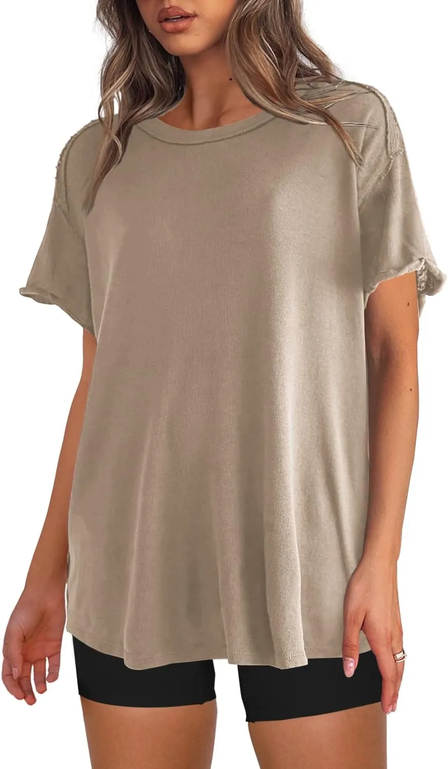 SENSERISE Womens Oversized T Shirts Crewneck Short Sleeve Summer Athletic BF Tees Shirt Loose Fit Y2K Tops