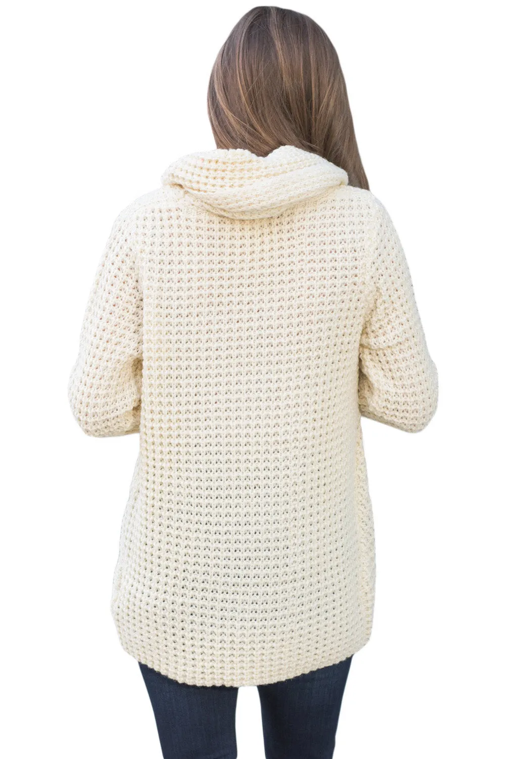 Sexy White Buttoned Wrap Cowl Neck Sweater