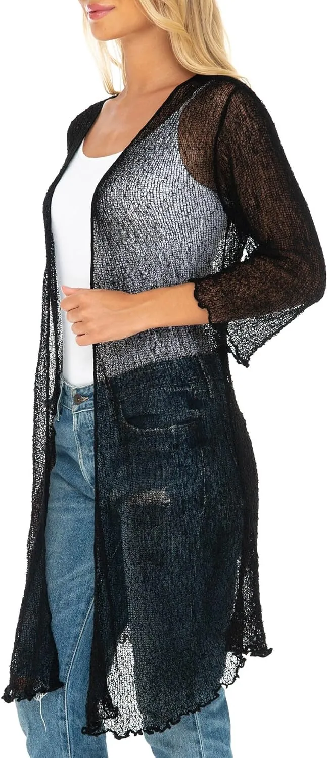 SHU-SHI Kimono Swimsuit Cover Ups for Women Beach Sweater Open Front Lightweight Long Sheer Cardigan