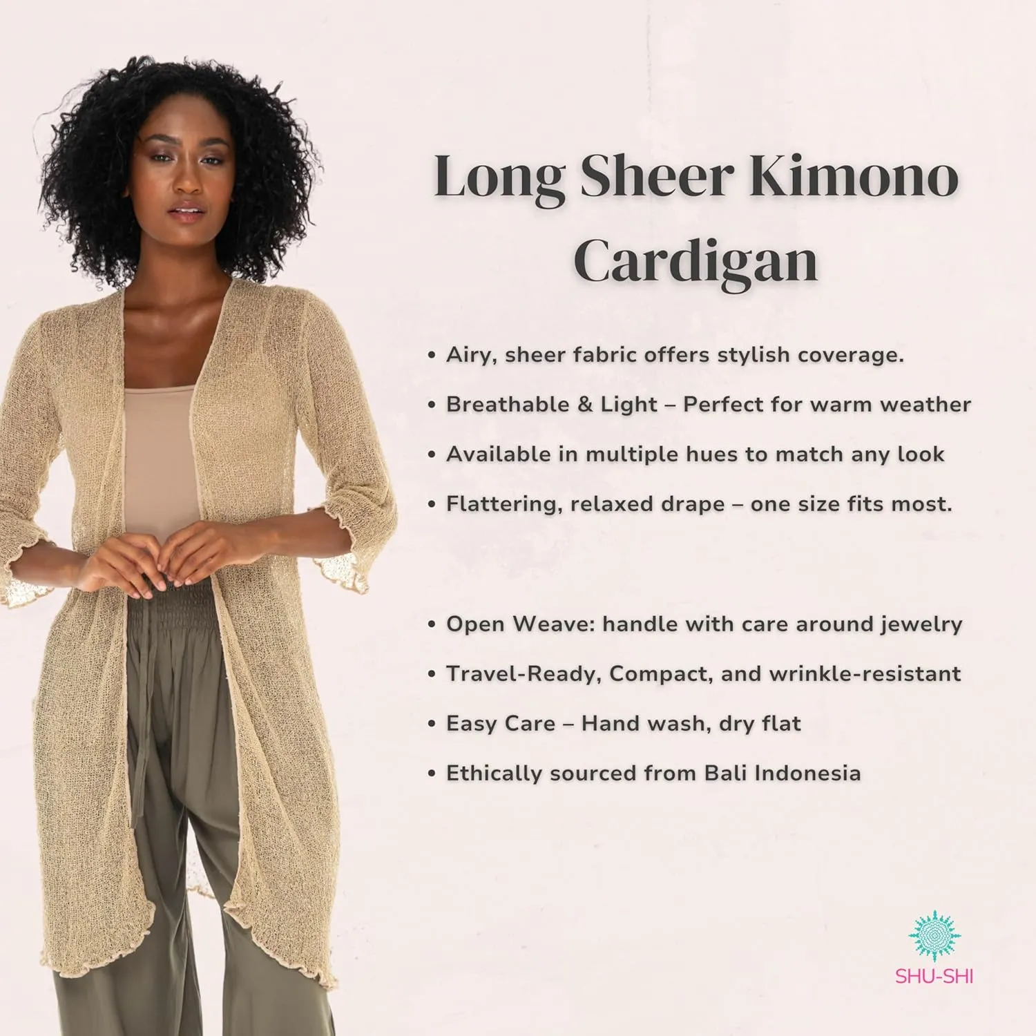 SHU-SHI Kimono Swimsuit Cover Ups for Women Beach Sweater Open Front Lightweight Long Sheer Cardigan