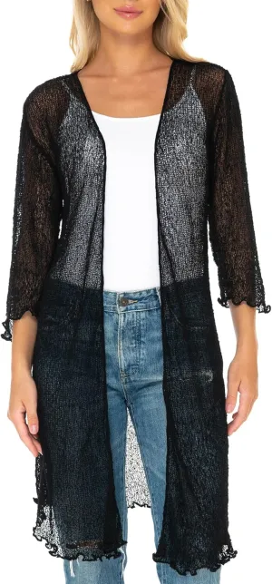SHU-SHI Kimono Swimsuit Cover Ups for Women Beach Sweater Open Front Lightweight Long Sheer Cardigan