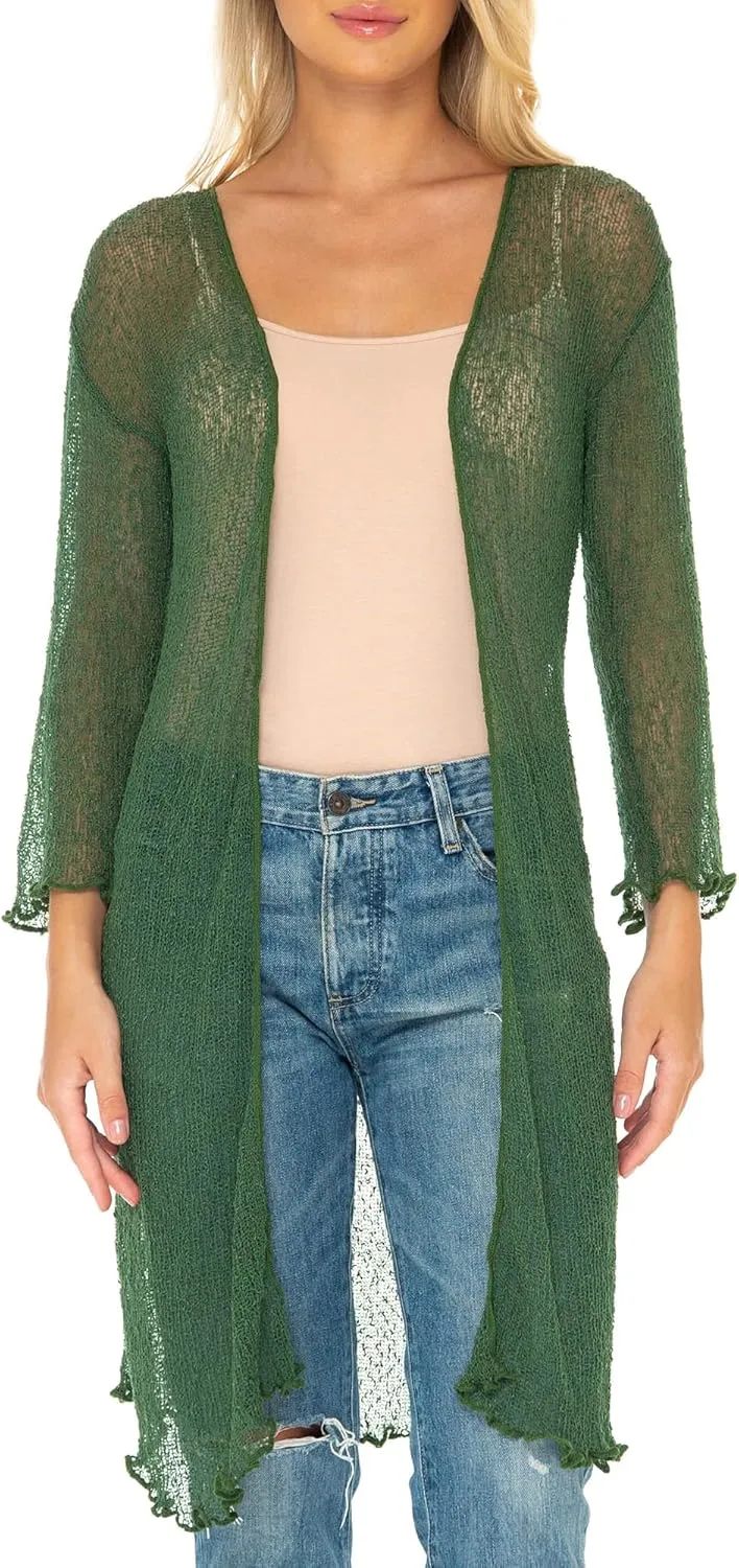 SHU-SHI Kimono Swimsuit Cover Ups for Women Beach Sweater Open Front Lightweight Long Sheer Cardigan