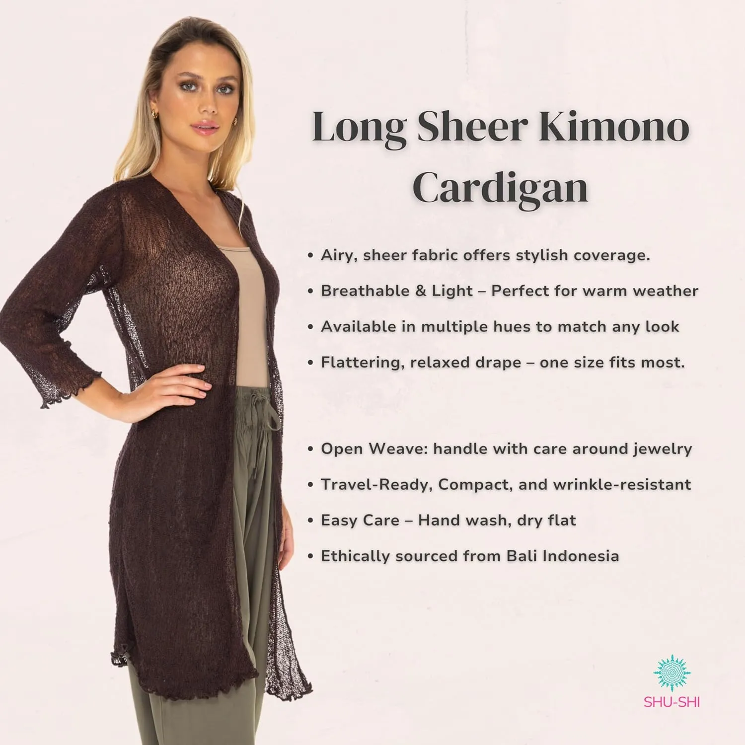 SHU-SHI Kimono Swimsuit Cover Ups for Women Beach Sweater Open Front Lightweight Long Sheer Cardigan