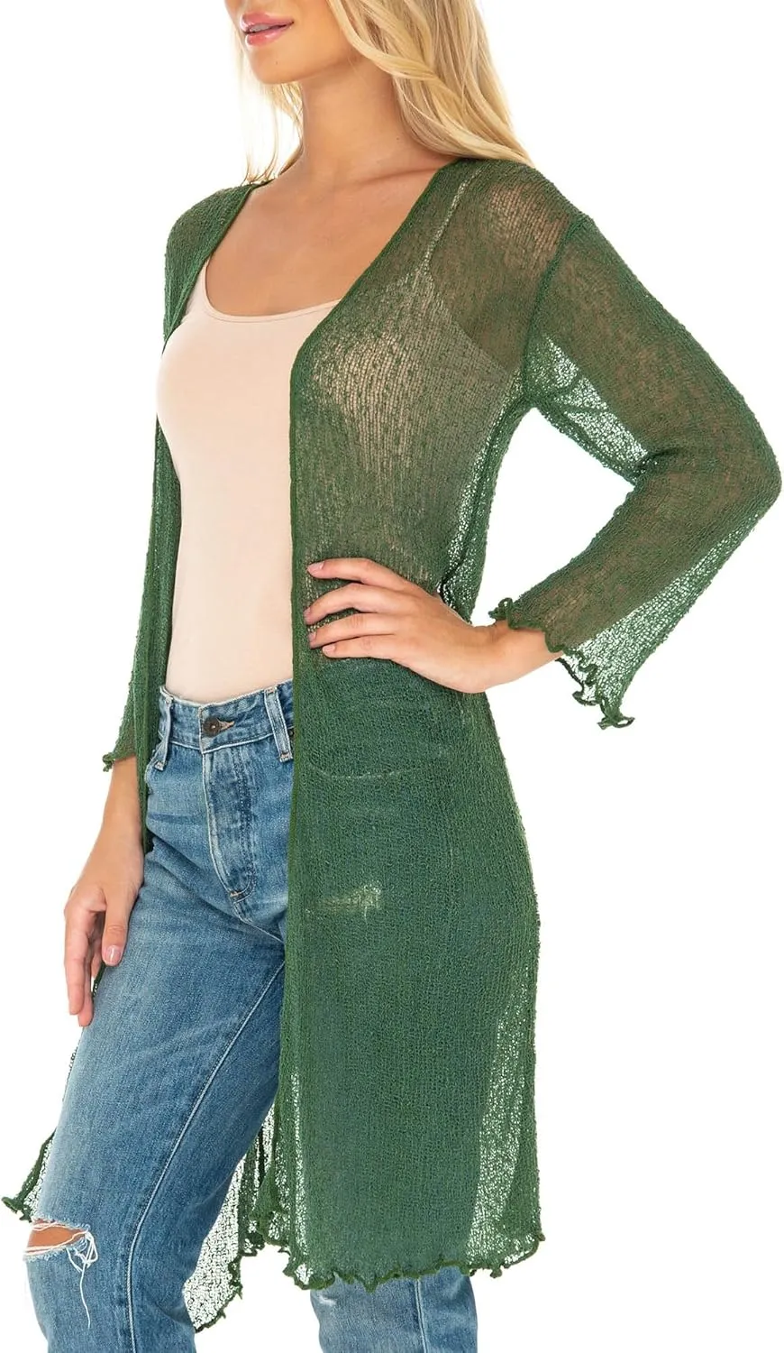 SHU-SHI Kimono Swimsuit Cover Ups for Women Beach Sweater Open Front Lightweight Long Sheer Cardigan