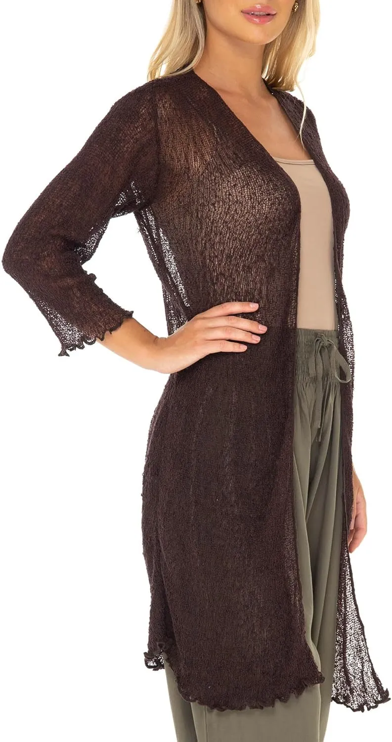 SHU-SHI Kimono Swimsuit Cover Ups for Women Beach Sweater Open Front Lightweight Long Sheer Cardigan