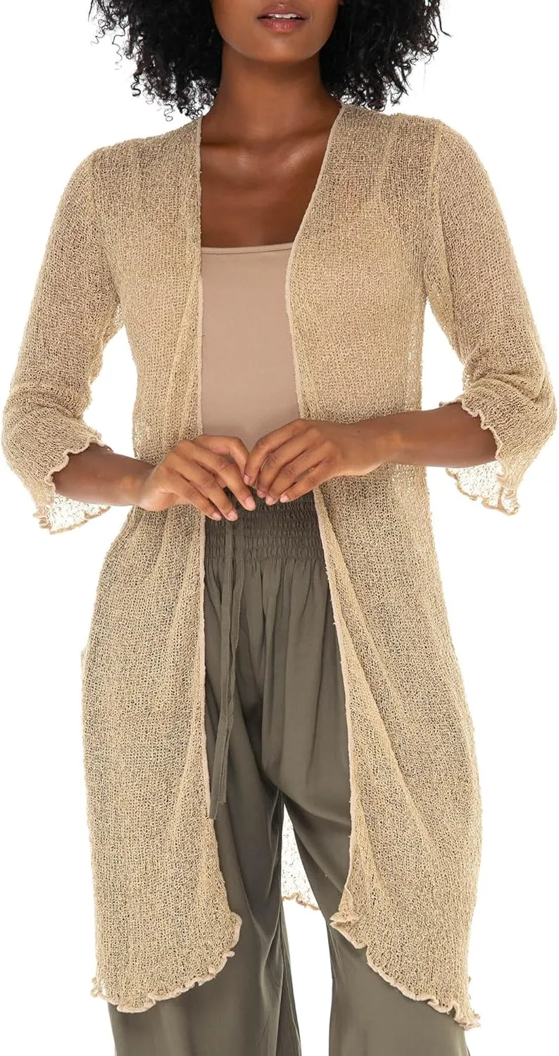 SHU-SHI Kimono Swimsuit Cover Ups for Women Beach Sweater Open Front Lightweight Long Sheer Cardigan