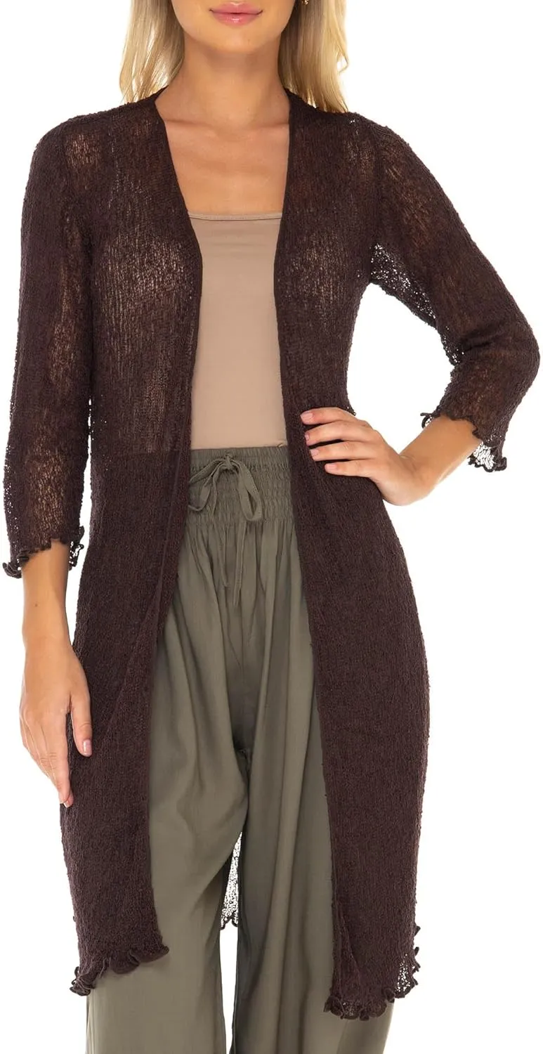 SHU-SHI Kimono Swimsuit Cover Ups for Women Beach Sweater Open Front Lightweight Long Sheer Cardigan