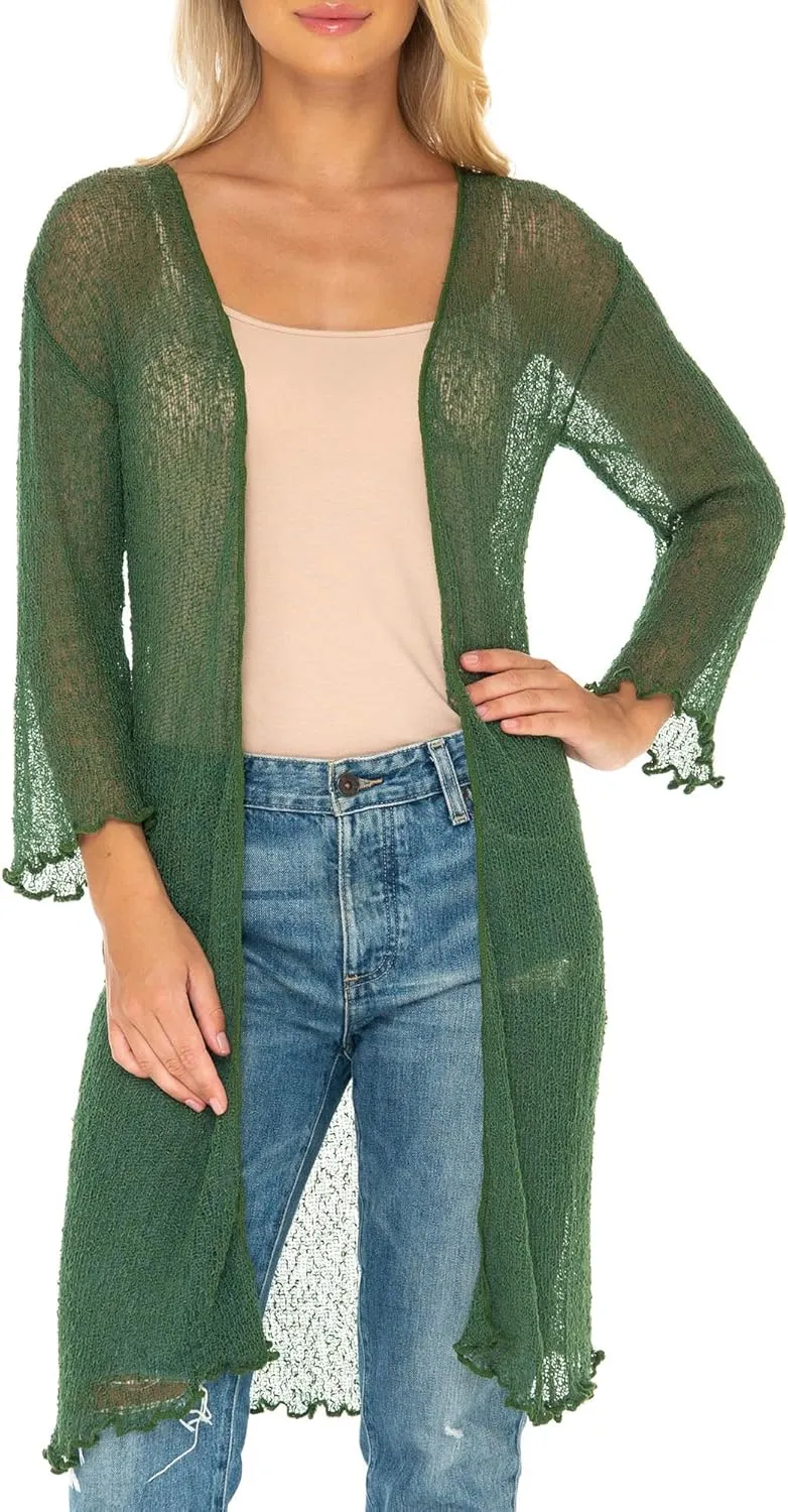 SHU-SHI Kimono Swimsuit Cover Ups for Women Beach Sweater Open Front Lightweight Long Sheer Cardigan