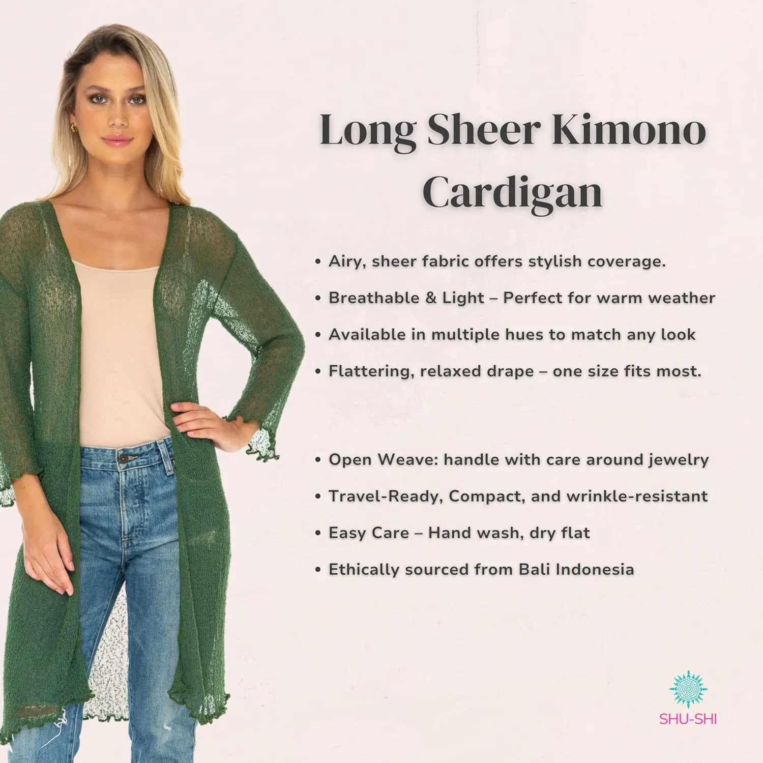 SHU-SHI Kimono Swimsuit Cover Ups for Women Beach Sweater Open Front Lightweight Long Sheer Cardigan