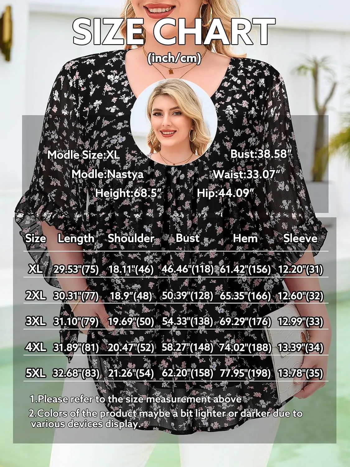 Siddhe Womens Plus Size Tops Ruffle 3/4 Sleeve Tunic Tops Chiffon V Neck Summer Shirt Blouses 2025