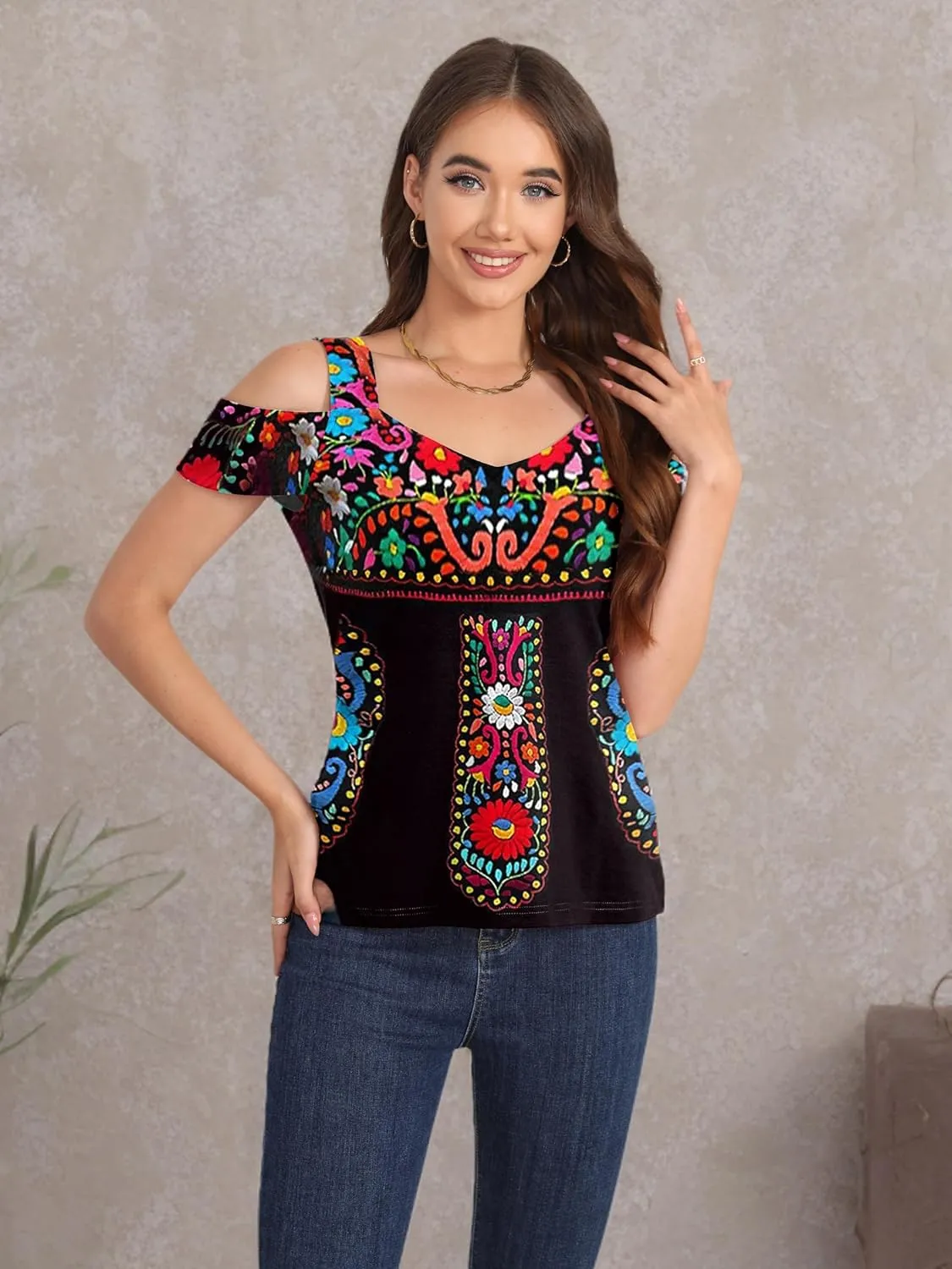 Soesdemo Summer Tops Womens Tunic Top Short Sleeve Cold Shoulder V Neck Loose Fit Basic Tee Casual Tops Shirts Blouse