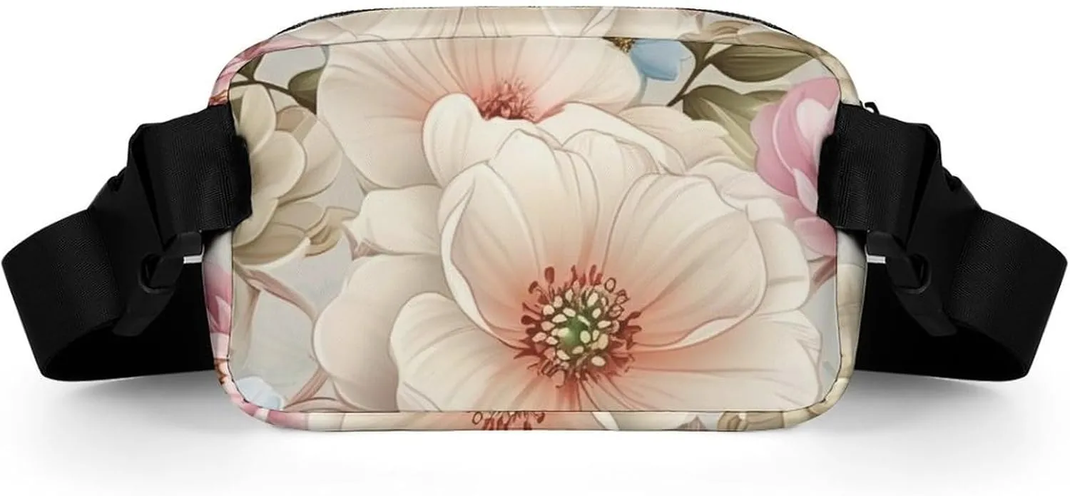 Soft Pastel Color Flowers Belt Bag Fanny Pack Crossbody Fashion Waist Packs With Adjustable Strap For Men Women Travel Hiking Cycling Running