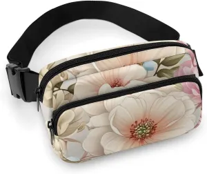 Soft Pastel Color Flowers Belt Bag Fanny Pack Crossbody Fashion Waist Packs With Adjustable Strap For Men Women Travel Hiking Cycling Running