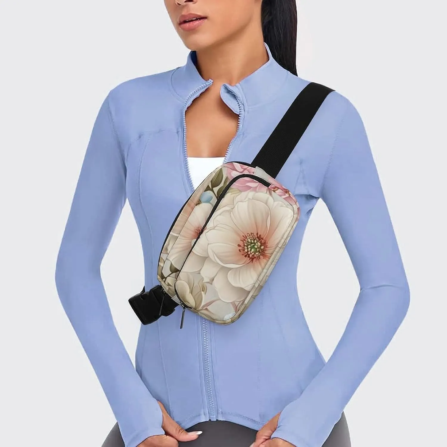 Soft Pastel Color Flowers Belt Bag Fanny Pack Crossbody Fashion Waist Packs With Adjustable Strap For Men Women Travel Hiking Cycling Running
