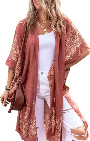 Spicy Sandia Kimonos for Women Floral Beach Cover Up Loose Swimsuit Bathing Suit Coverup Cardigan for Summer Swimwear