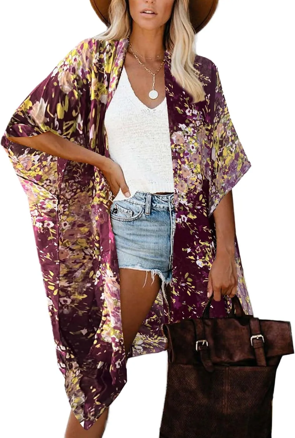 Spicy Sandia Kimonos for Women Floral Beach Cover Up Loose Swimsuit Bathing Suit Coverup Cardigan for Summer Swimwear