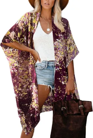 Spicy Sandia Kimonos for Women Floral Beach Cover Up Loose Swimsuit Bathing Suit Coverup Cardigan for Summer Swimwear