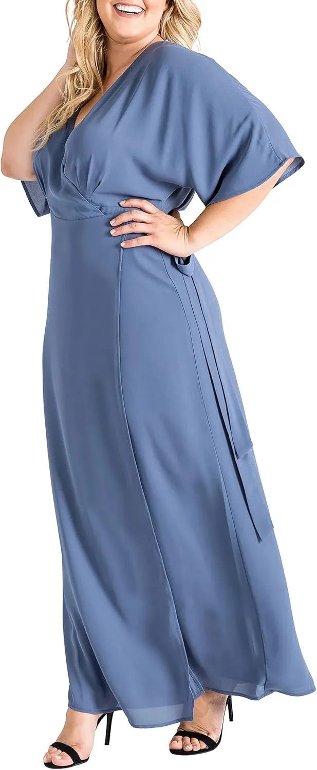 Standards & Practices Women's Plus Size Grey Mauve Short Sleeve V-Neck Wrap Dress Maxi Length