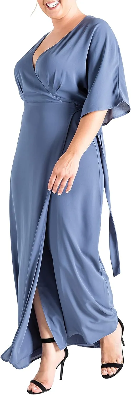 Standards & Practices Women's Plus Size Grey Mauve Short Sleeve V-Neck Wrap Dress Maxi Length
