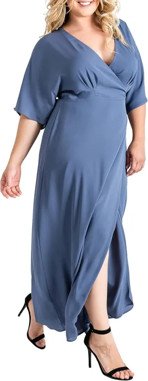 Standards & Practices Women's Plus Size Grey Mauve Short Sleeve V-Neck Wrap Dress Maxi Length