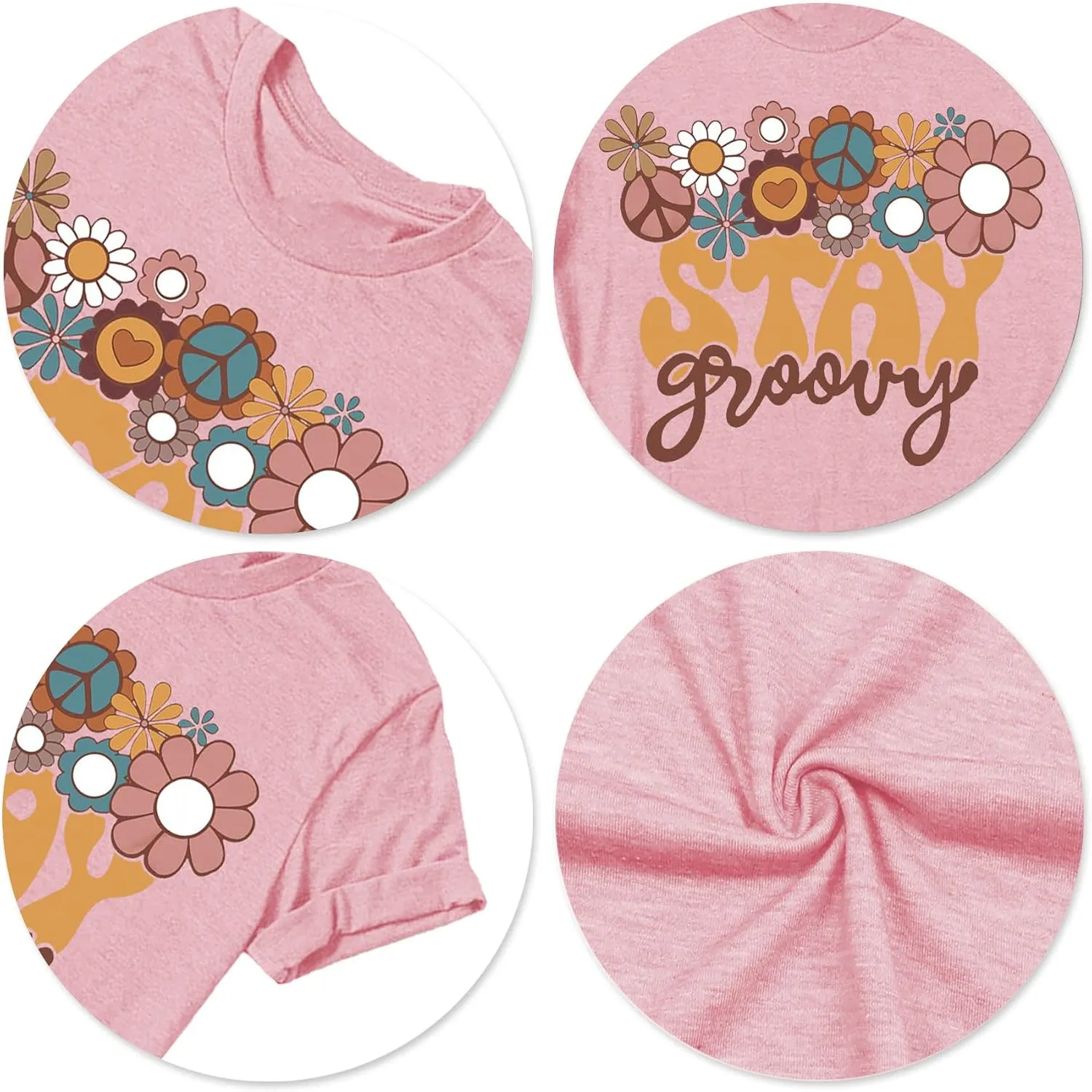 Stay Groovy Shirt for Womens:Hippie 70s T-Shirt Cute Hippie 70s T-Shirt Casual Short Sleeve Tee Tops