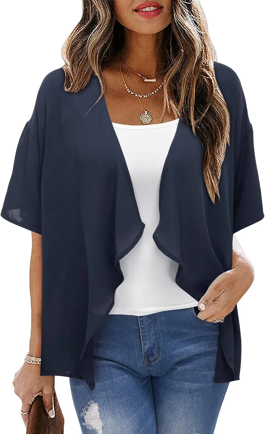 STYLEWORD Womens Lightweight Summer Cardigan Casual Short Sleeve Kimono Boho Draped Beach Cover Ups