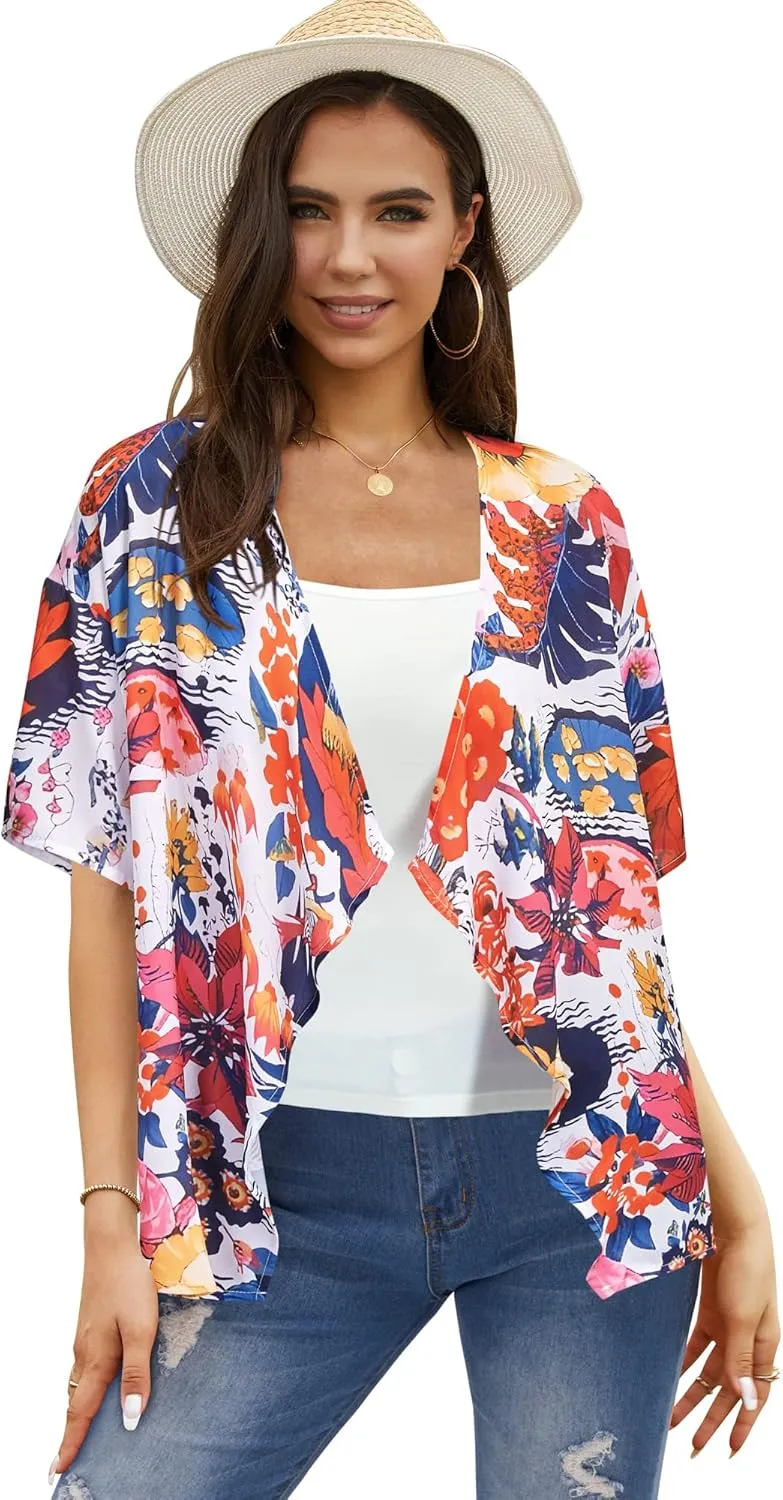 STYLEWORD Womens Lightweight Summer Cardigan Casual Short Sleeve Kimono Boho Draped Beach Cover Ups
