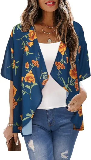 STYLEWORD Womens Lightweight Summer Cardigan Casual Short Sleeve Kimono Boho Draped Beach Cover Ups