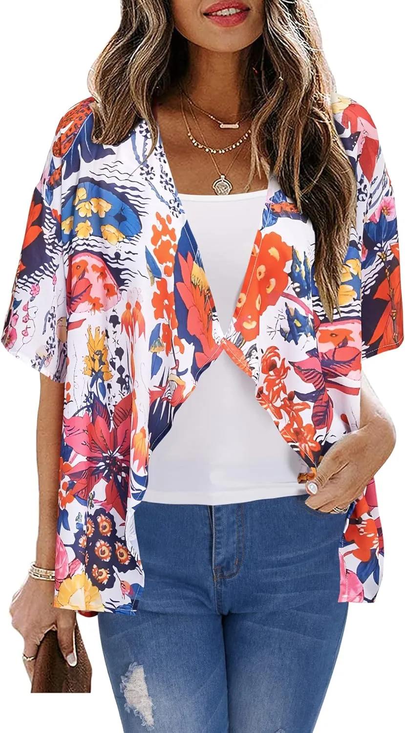 STYLEWORD Womens Lightweight Summer Cardigan Casual Short Sleeve Kimono Boho Draped Beach Cover Ups