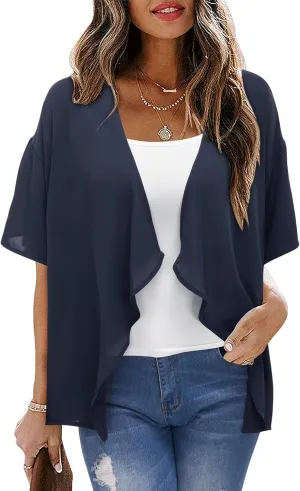 STYLEWORD Womens Lightweight Summer Cardigan Casual Short Sleeve Kimono Boho Draped Beach Cover Ups