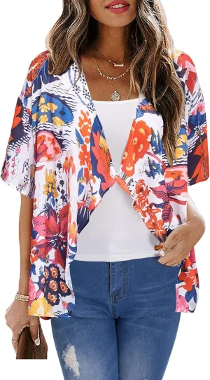 STYLEWORD Womens Lightweight Summer Cardigan Casual Short Sleeve Kimono Boho Draped Beach Cover Ups