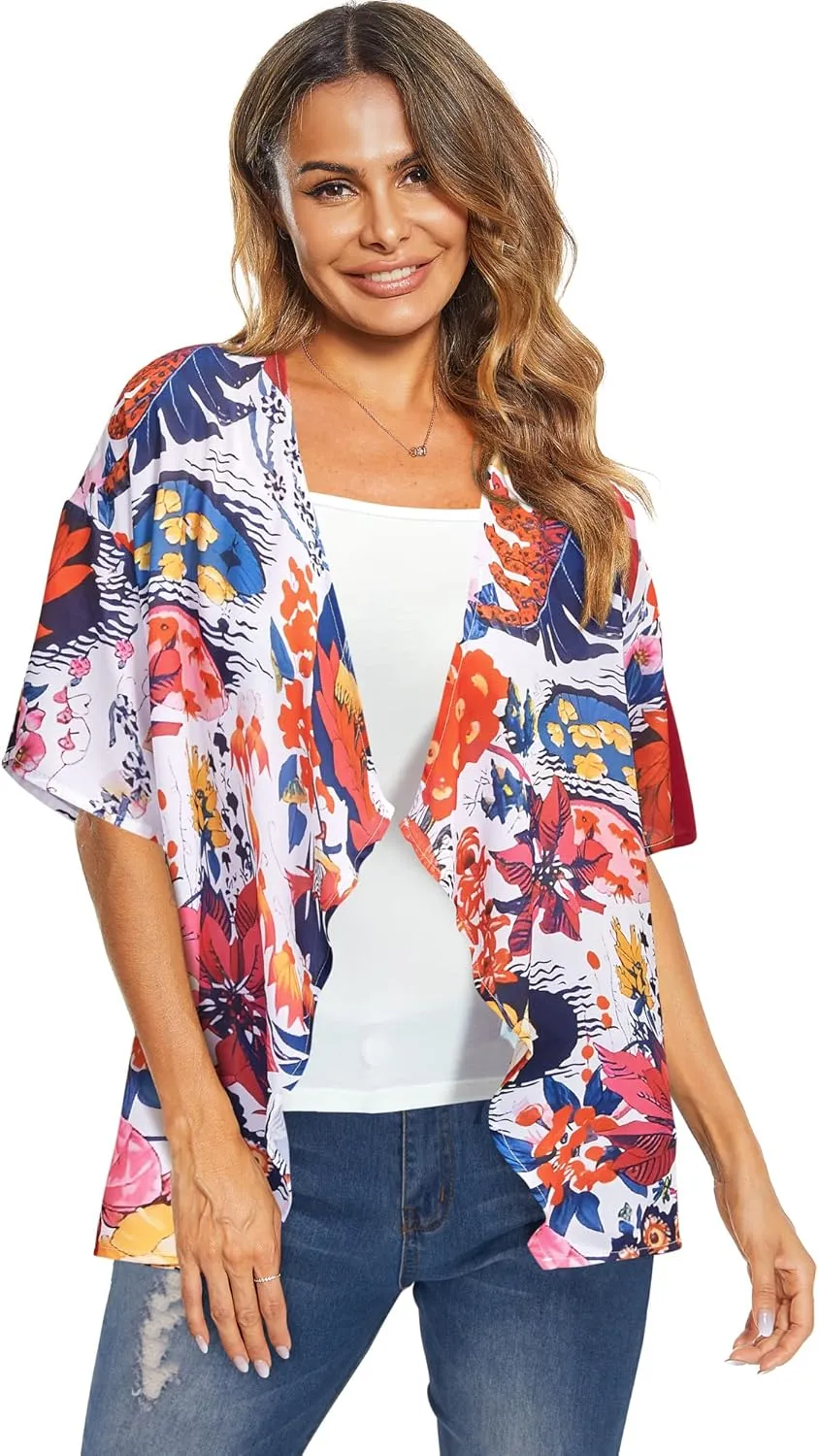 STYLEWORD Womens Lightweight Summer Cardigan Casual Short Sleeve Kimono Boho Draped Beach Cover Ups