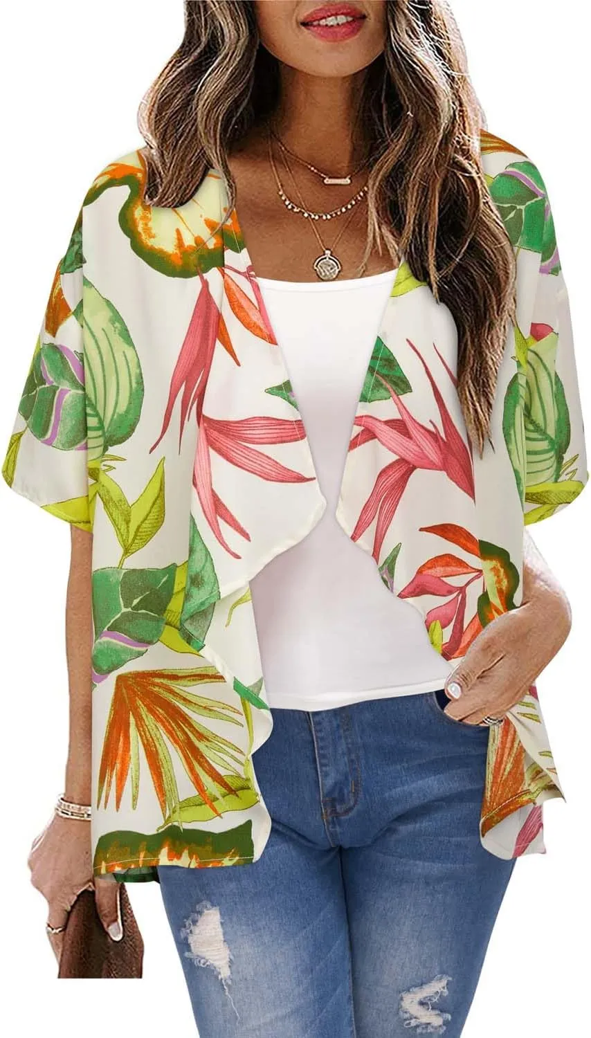 STYLEWORD Womens Lightweight Summer Cardigan Casual Short Sleeve Kimono Boho Draped Beach Cover Ups