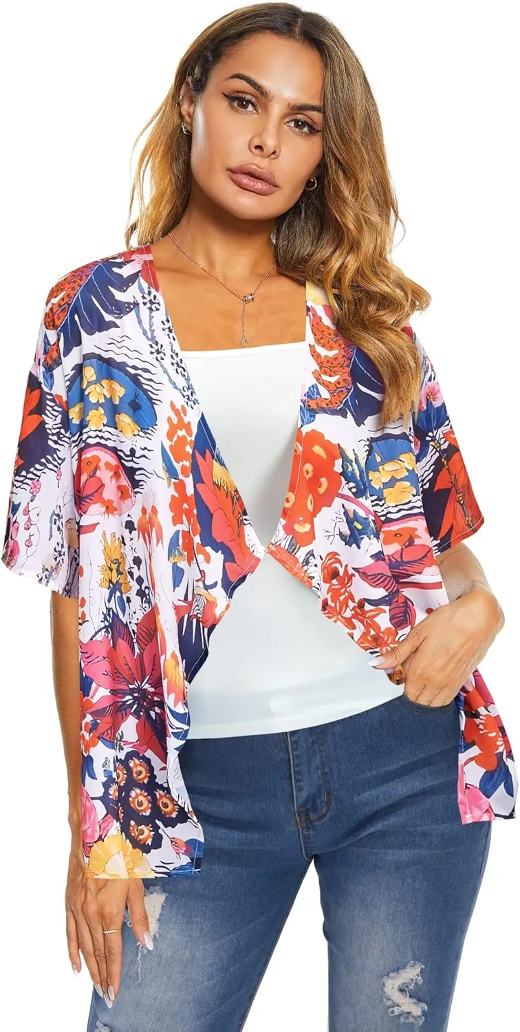 STYLEWORD Womens Lightweight Summer Cardigan Casual Short Sleeve Kimono Boho Draped Beach Cover Ups