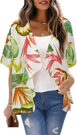 STYLEWORD Womens Lightweight Summer Cardigan Casual Short Sleeve Kimono Boho Draped Beach Cover Ups
