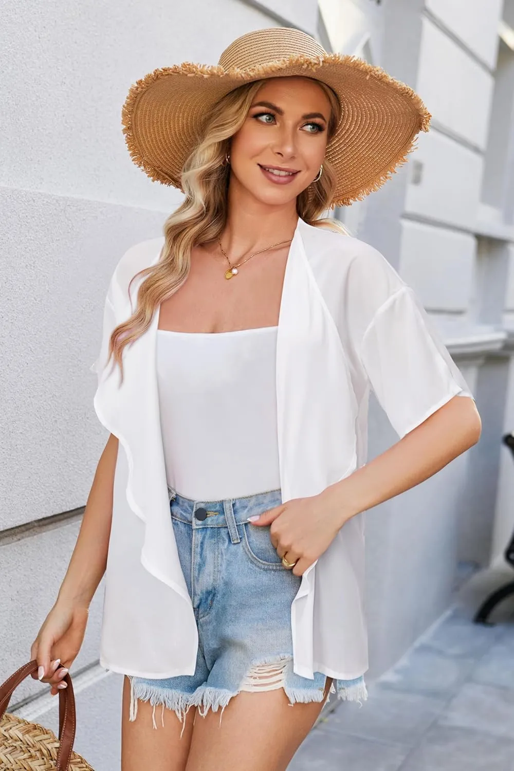 STYLEWORD Womens Lightweight Summer Cardigan Casual Short Sleeve Kimono Boho Draped Beach Cover Ups