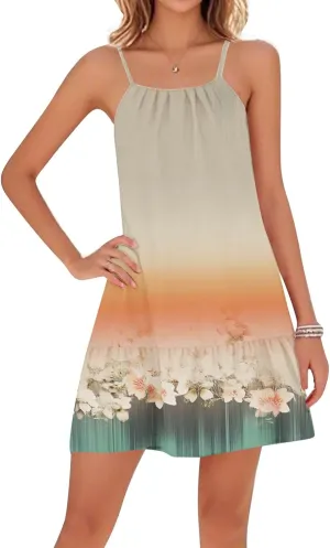 Summer Dress for Women Swimsuit Cover Up Crewneck Adjustable Straps Ruffle Beach Backless Mini Vacation Sundress