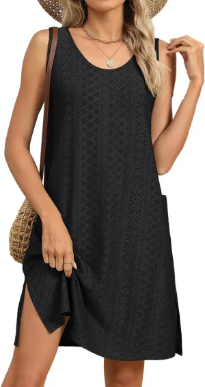 Summer Dresses for Women 2025 Casual Tank Dress with Pockets Swim Coverup Sundress