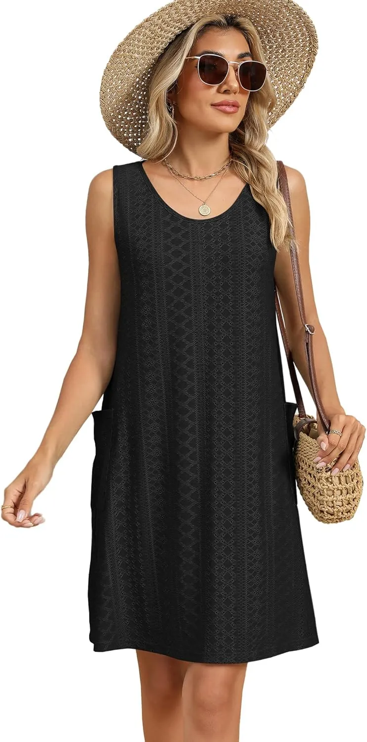Summer Dresses for Women 2025 Casual Tank Dress with Pockets Swim Coverup Sundress