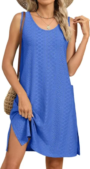 Summer Dresses for Women 2025 Casual Tank Dress with Pockets Swim Coverup Sundress