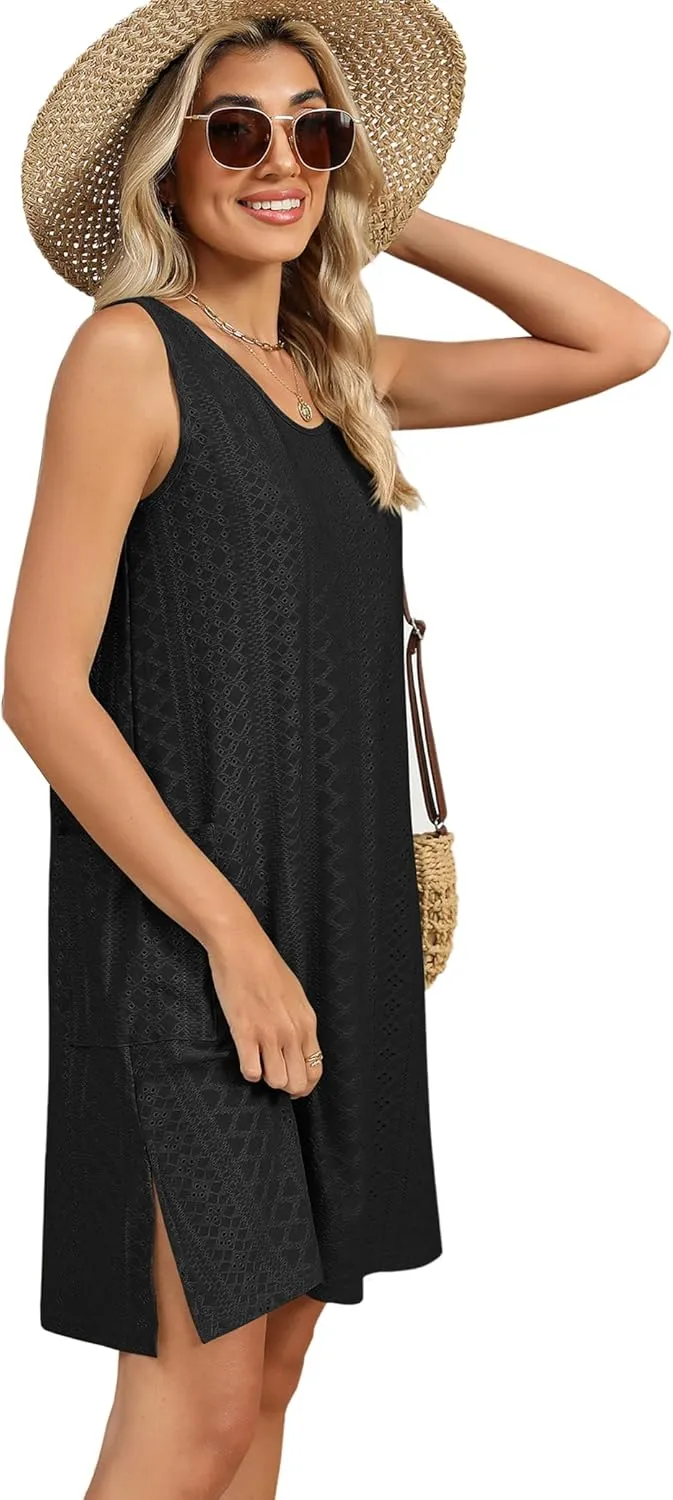 Summer Dresses for Women 2025 Casual Tank Dress with Pockets Swim Coverup Sundress