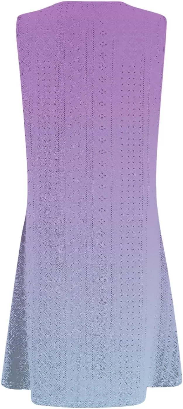 Summer Dresses for Women 2025 Eyelet Casual Sleeveless Floral Print Tank Sundresses Beach Cover Up with Pockets