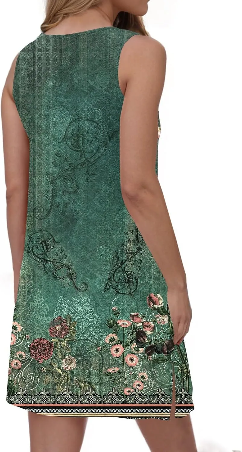 Summer Dresses for Women 2025 Eyelet Swimsuit Coverup Casual Loose Sleeveless Sundresses Tank Dresses with Pockets
