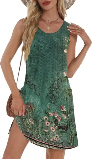 Summer Dresses for Women 2025 Eyelet Swimsuit Coverup Casual Loose Sleeveless Sundresses Tank Dresses with Pockets