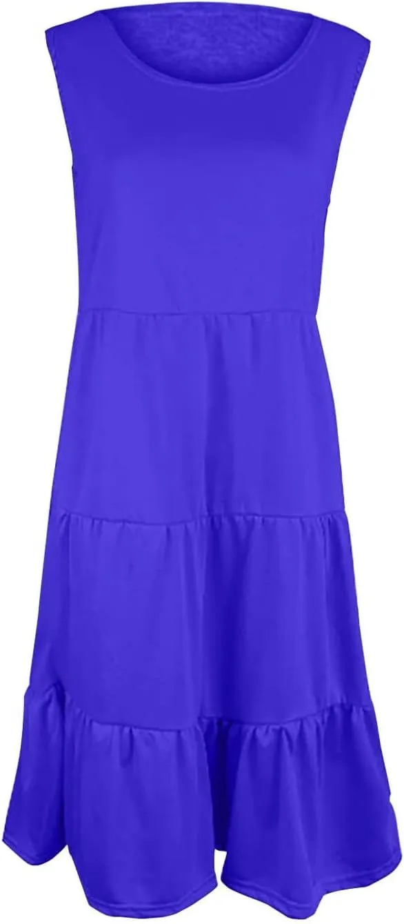Summer Dresses for Women 2025 Sleeveless Crewneck Layered A-Line Midi Wedding Guest Boho Beach Vacation Sundresses